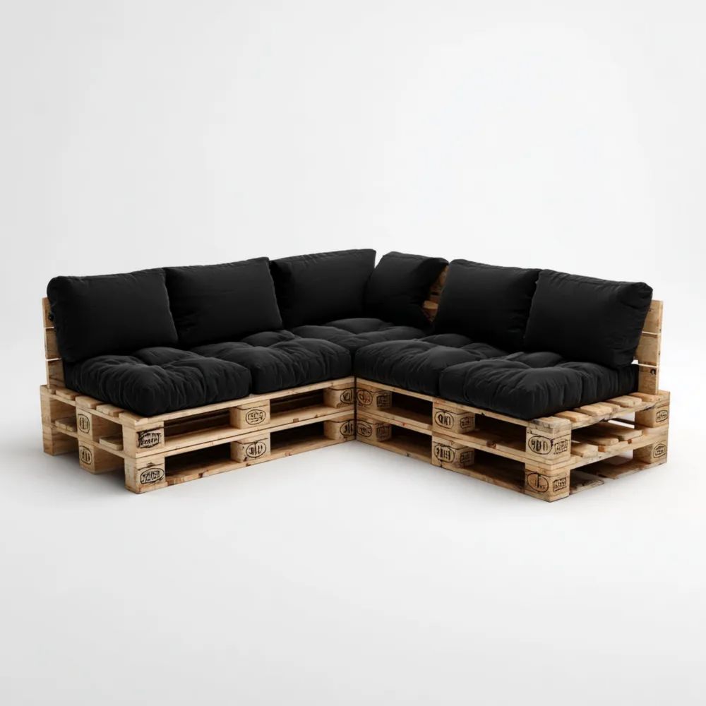 Garten-Ecksofa Paletten Holz 210x210x82 cm - Schwarz - Modernes Design