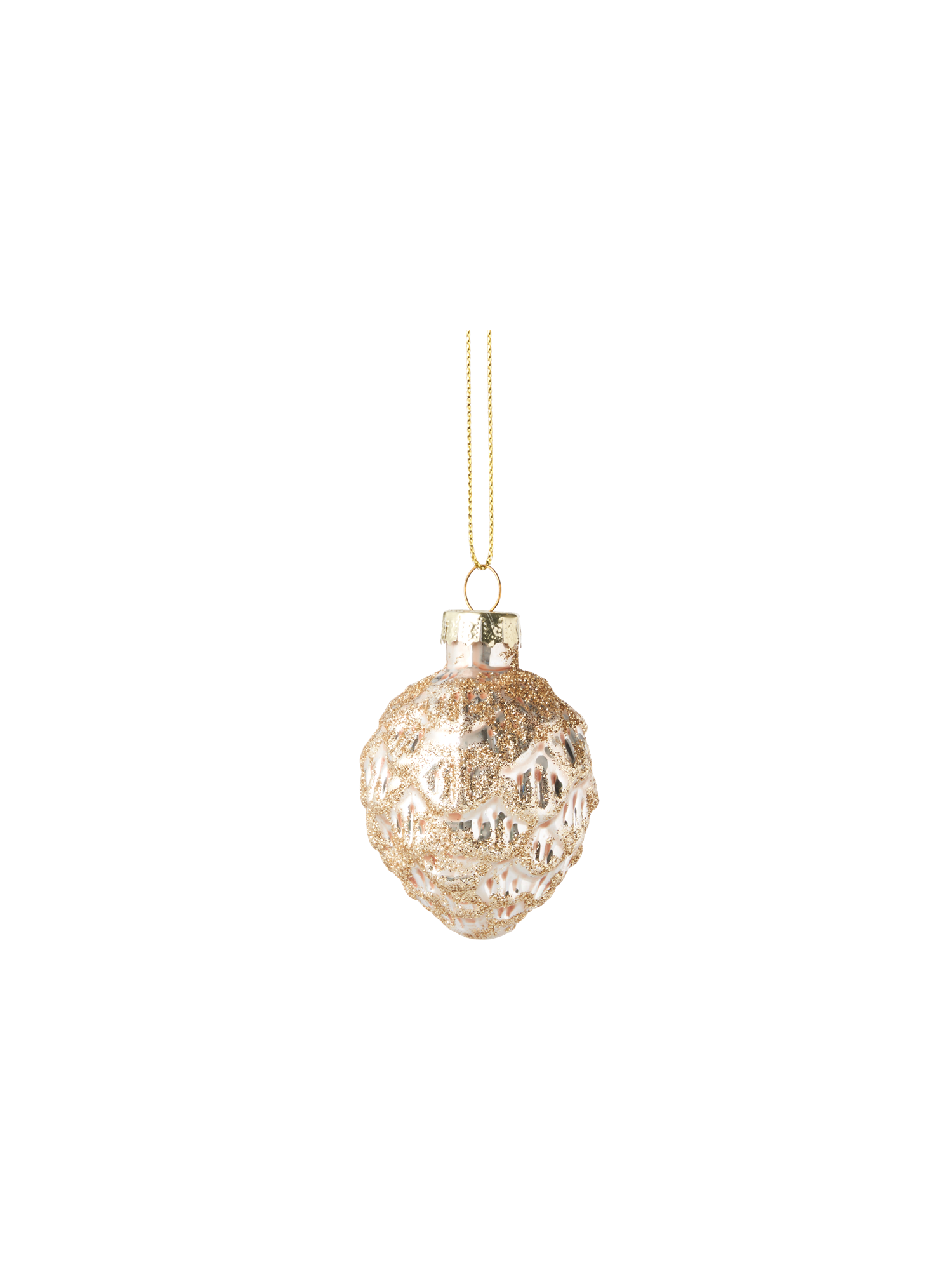 Juleophæng med fyrrekogle | Glas. 5,5 cm. | Gold
