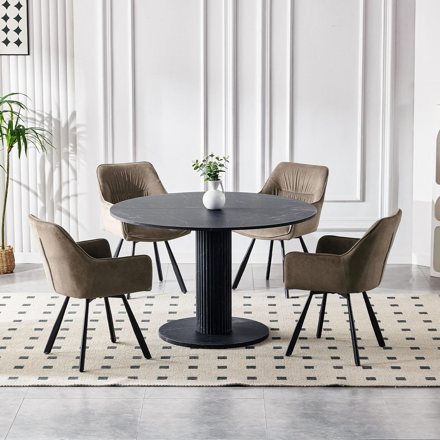 LEWE Esszimmerstühle 4er Set Drehbar, 360° Drehstuhl, Ergonomisch Polsterstuhl, Küchenstühle mit Armlehne, Metallbeine, Kurzflor-Stoff für Esszimmer Wohnzimmer Schlafzimmer, Braun