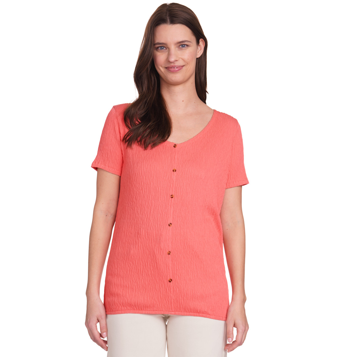 Gina Benotti Damen T-Shirt mit Strukturmuster pink