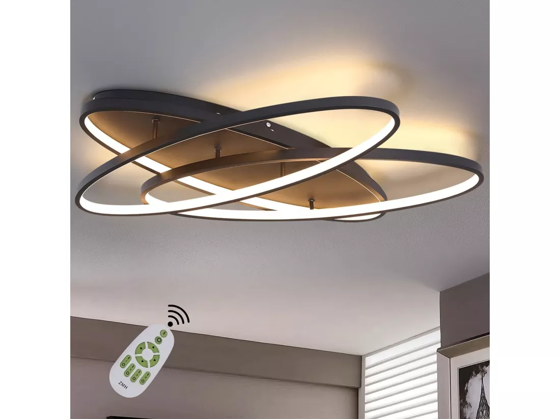 NETTLIFE Plafonnier LED Salon 76 W Lampe de Salon Lampe Noire avec Télécommande Lampe Design Moderne Chambre à Coucher pour Cuisine Couloir Bureau