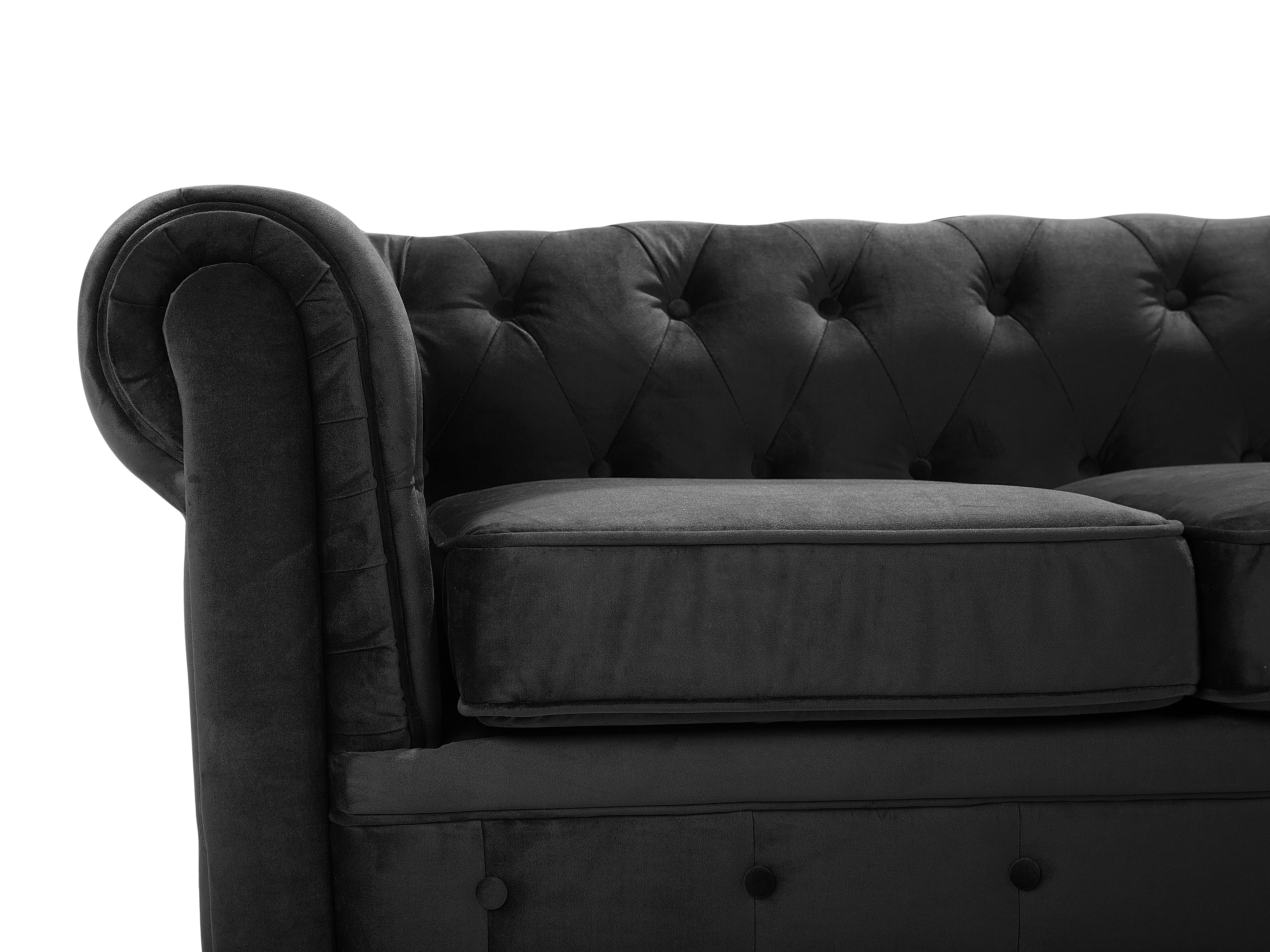 Bank 3-zits CHESTERFIELD Fluweel Zwart