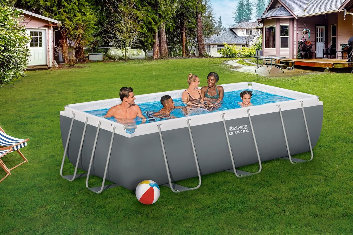 Bestway Power Steel Frame Pool Set mit Filterpumpe 404 x 201 x 100 cm, grau, eckig