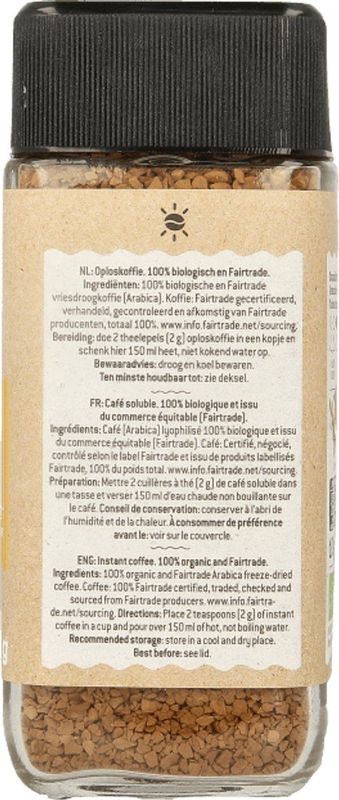 Biocafe - Instant Koffie Bio - 100% Arabica - Mild en Aromatisch