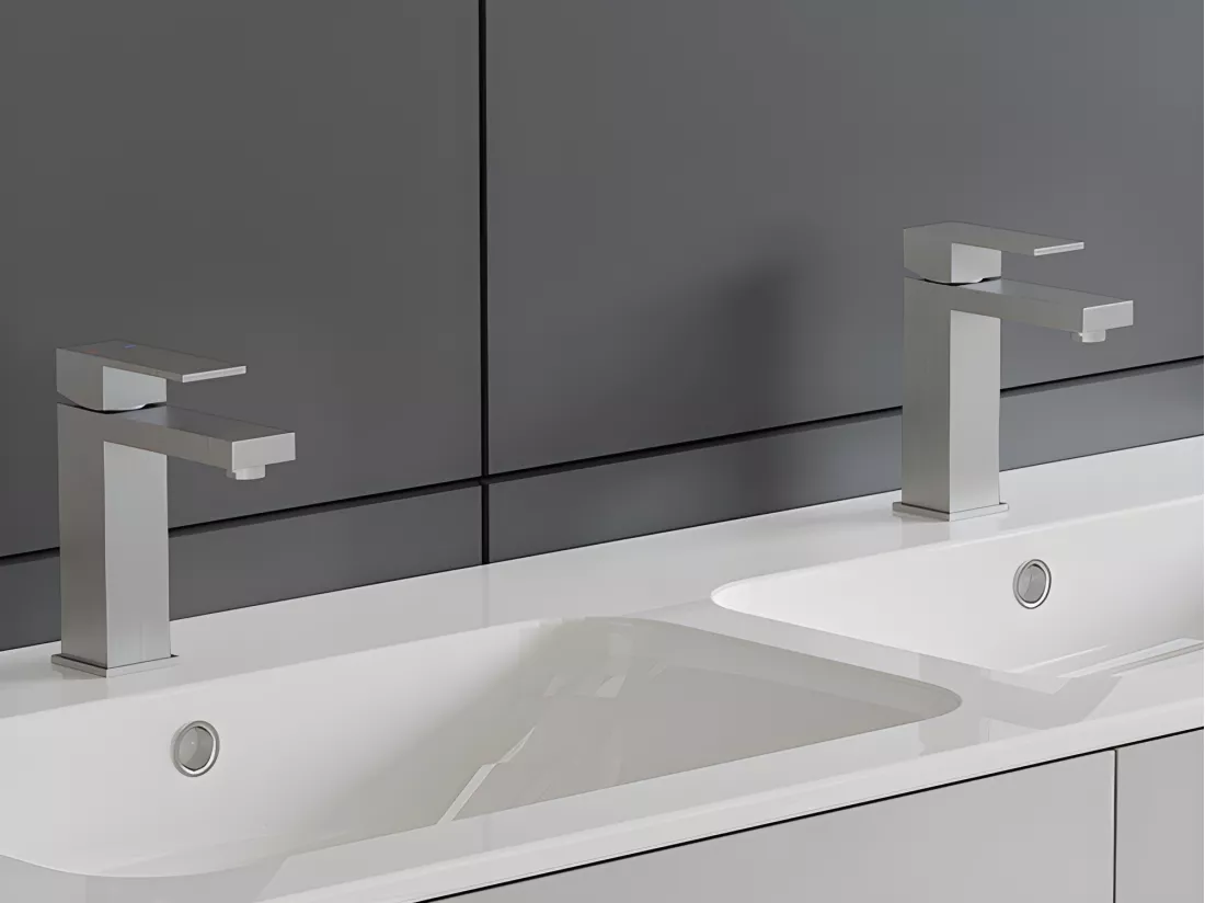 Robinet mitigeur mécanique carré en inox - Coloris nickel brossé - H17,3 cm - CANILAS