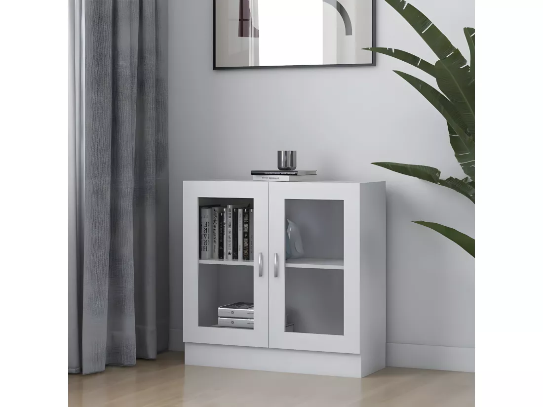 Armoire à vitrine Blanc 82,5x30,5x80 cm Aggloméré