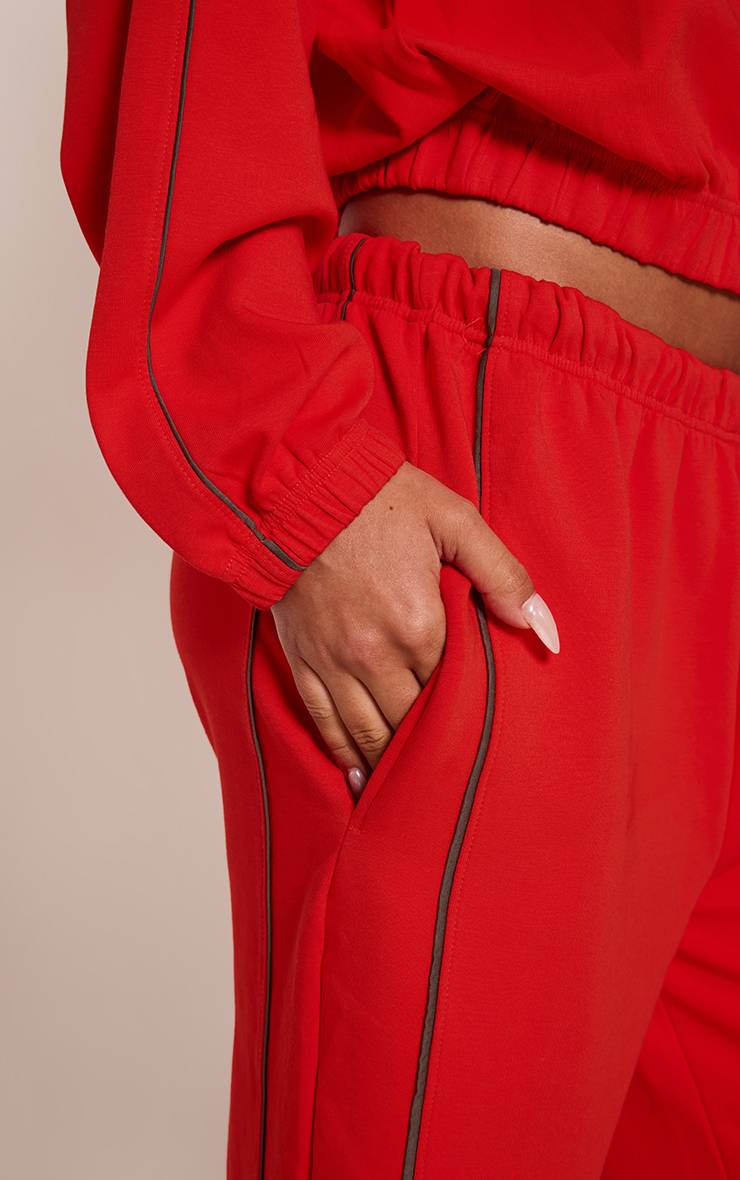 Rouge Jogging Interlock À Jambes Larges Avec Passepoil Contrasté