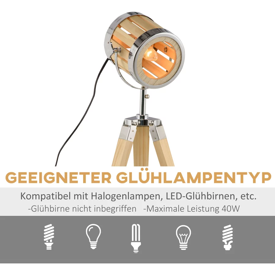 HOMCOM Tischlampe mit E14 Sockel natur