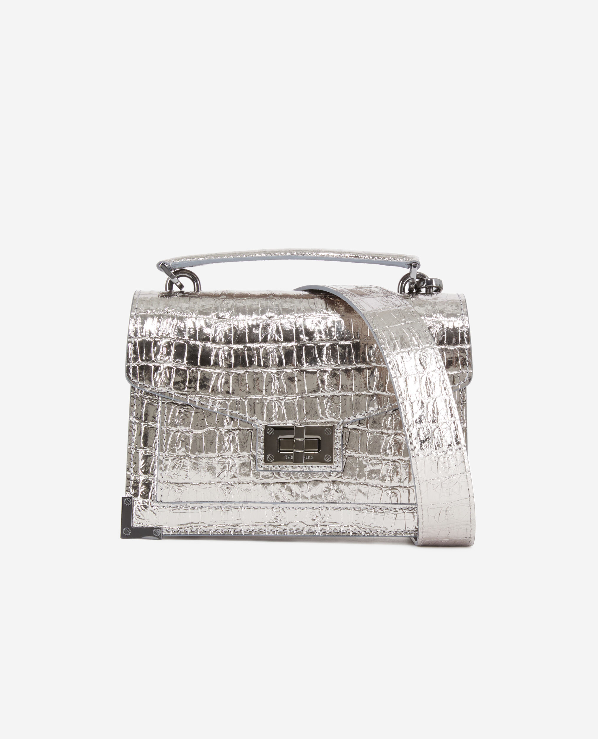 Sac Emily small effet crocodile cuir argenté