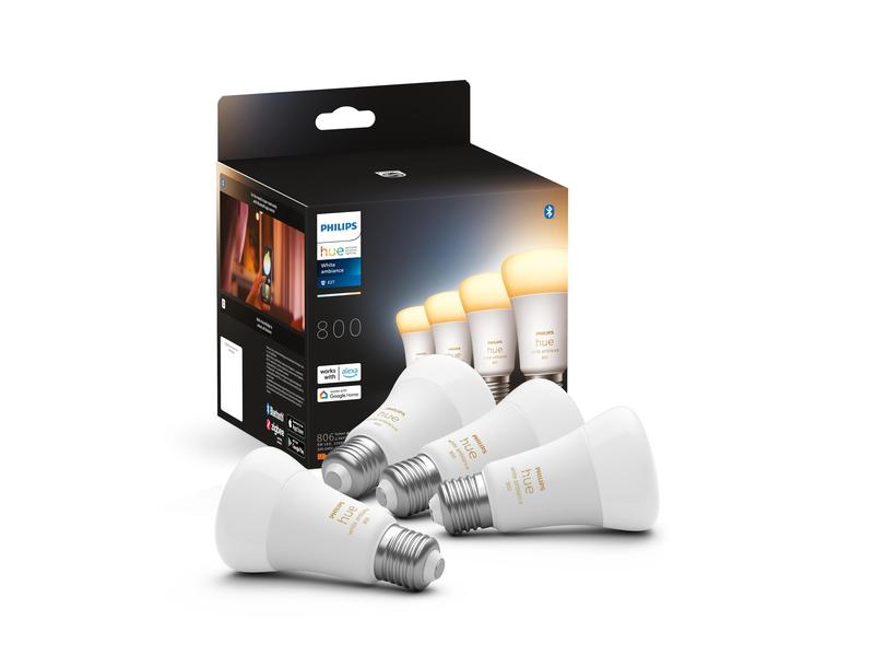 Philips Hue Leuchtmittel White Ambiance E27 Viererpack 4 x Per Bluetooth steuerbares Hue E27-Leuchtmittel