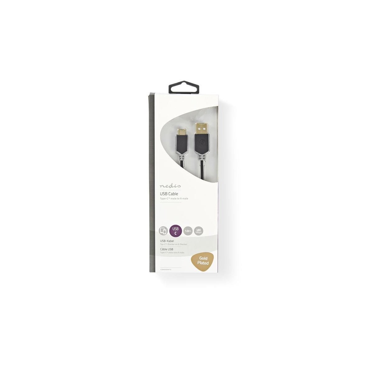 USB 2.0-Kabel | Type-C, hann - A, hann | 1,0 m | Antrasitt