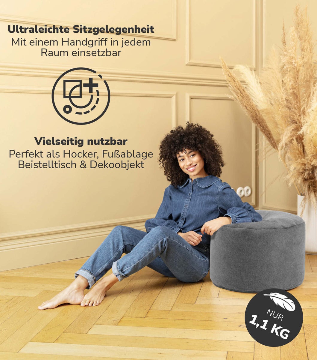 mokebo mini poef of kruk 'The Resting Pouf', bijzettafel, zitkruk of voetenbank in antraciet