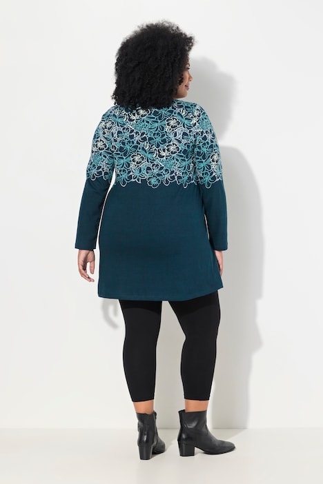 Longshirt, Motivdruck, A-Linie, V-Ausschnitt, Langarm