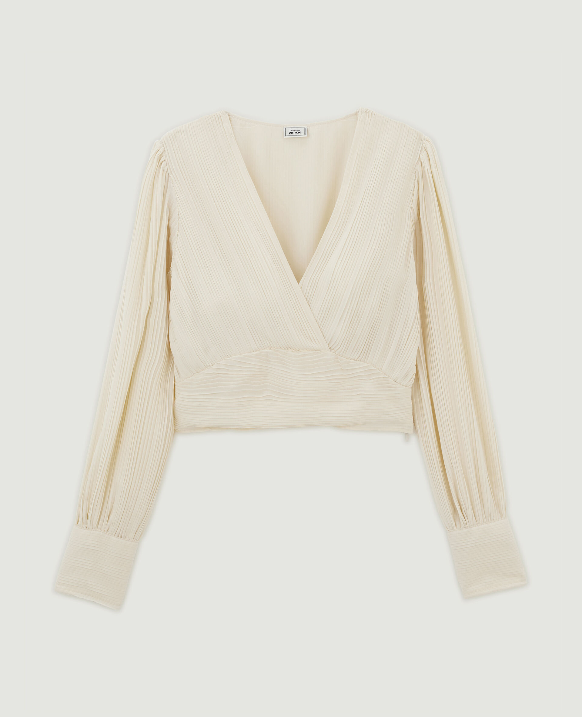 Top effet drapé à manches longues - Beige