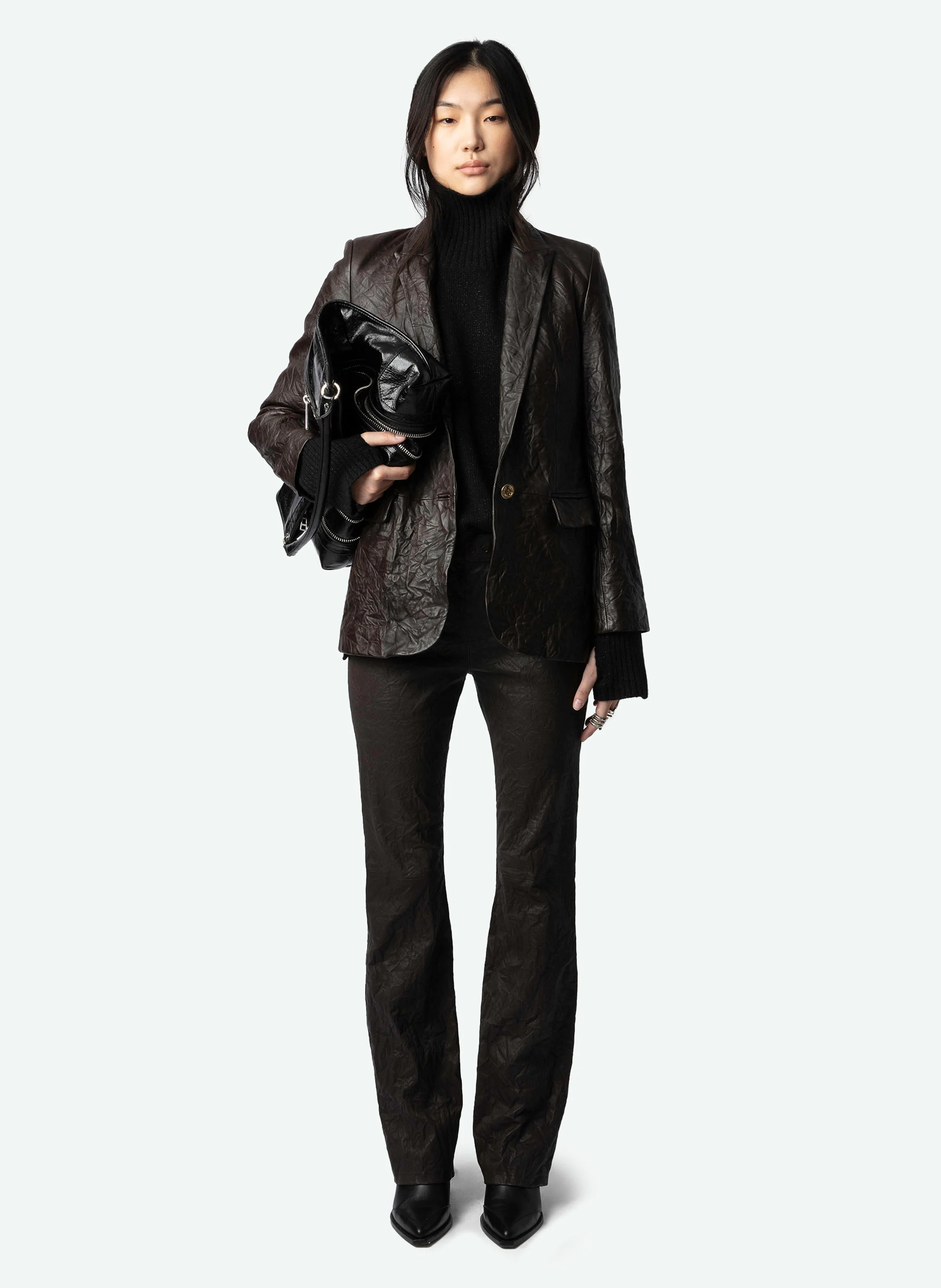 VALSE - Veste col tailleur en cuir| Beige