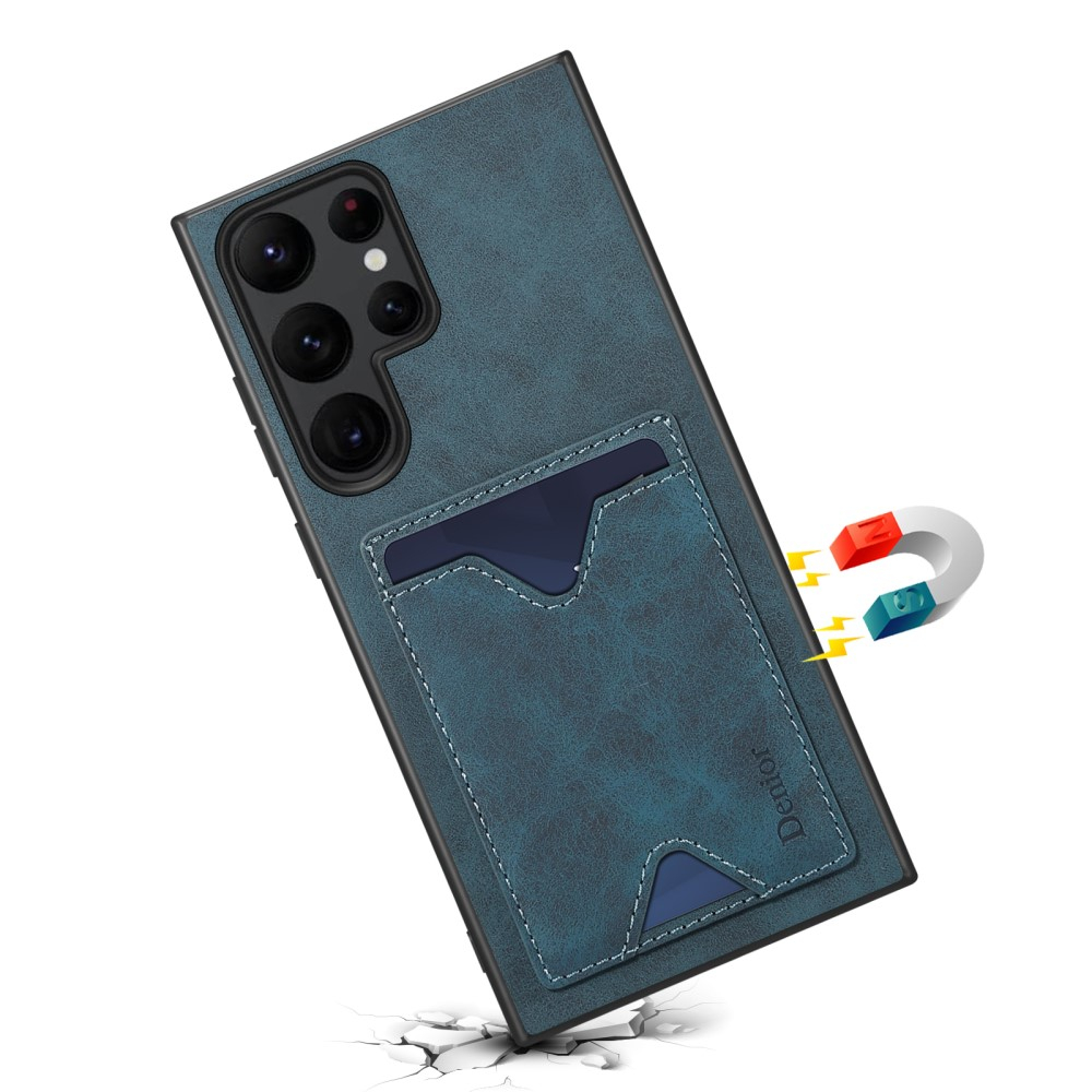 Samsung Galaxy S24 Ultra Hybrid Leder Hülle mit Magnetischem Kartenfach   Kickstand Aufsteller - Blau