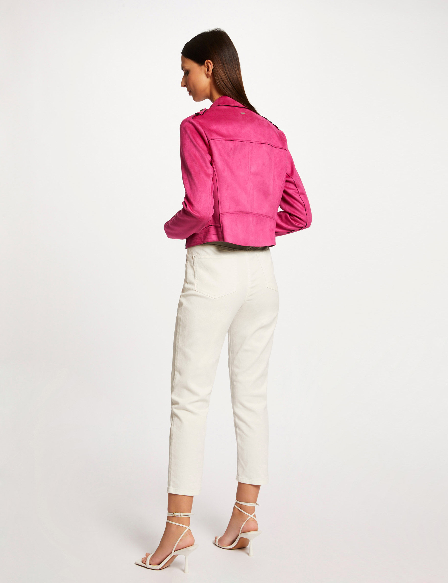 Blouson droit aspect suédine framboise femme - framboise