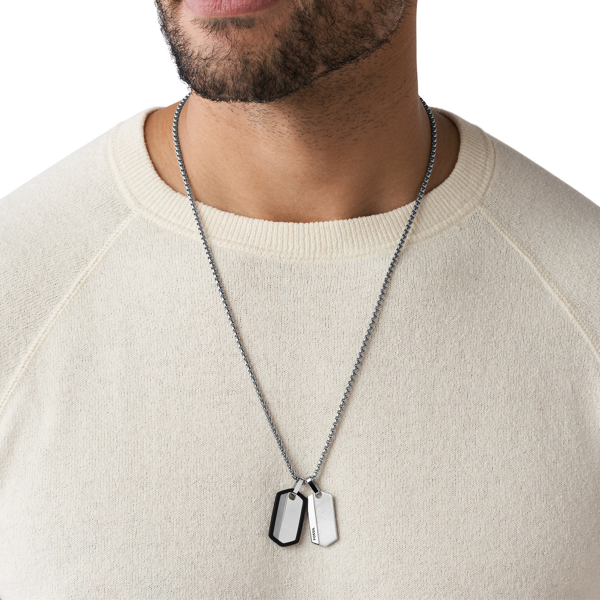 Collier FOSSIL acier inoxydable plaques militaires 61 cm