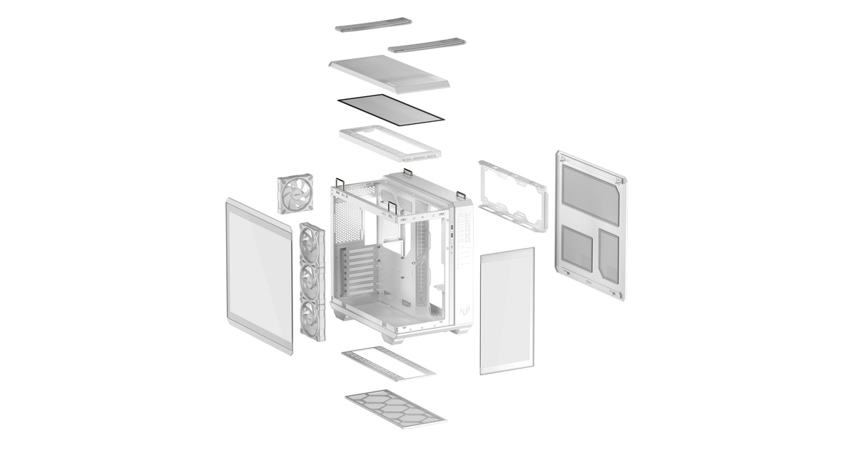 ASUSTUF Gaming GT502 Horizon ARGB midi tower behuizing  (Wit | 3x USB-A | 1x USB-C | Tempered Glass)