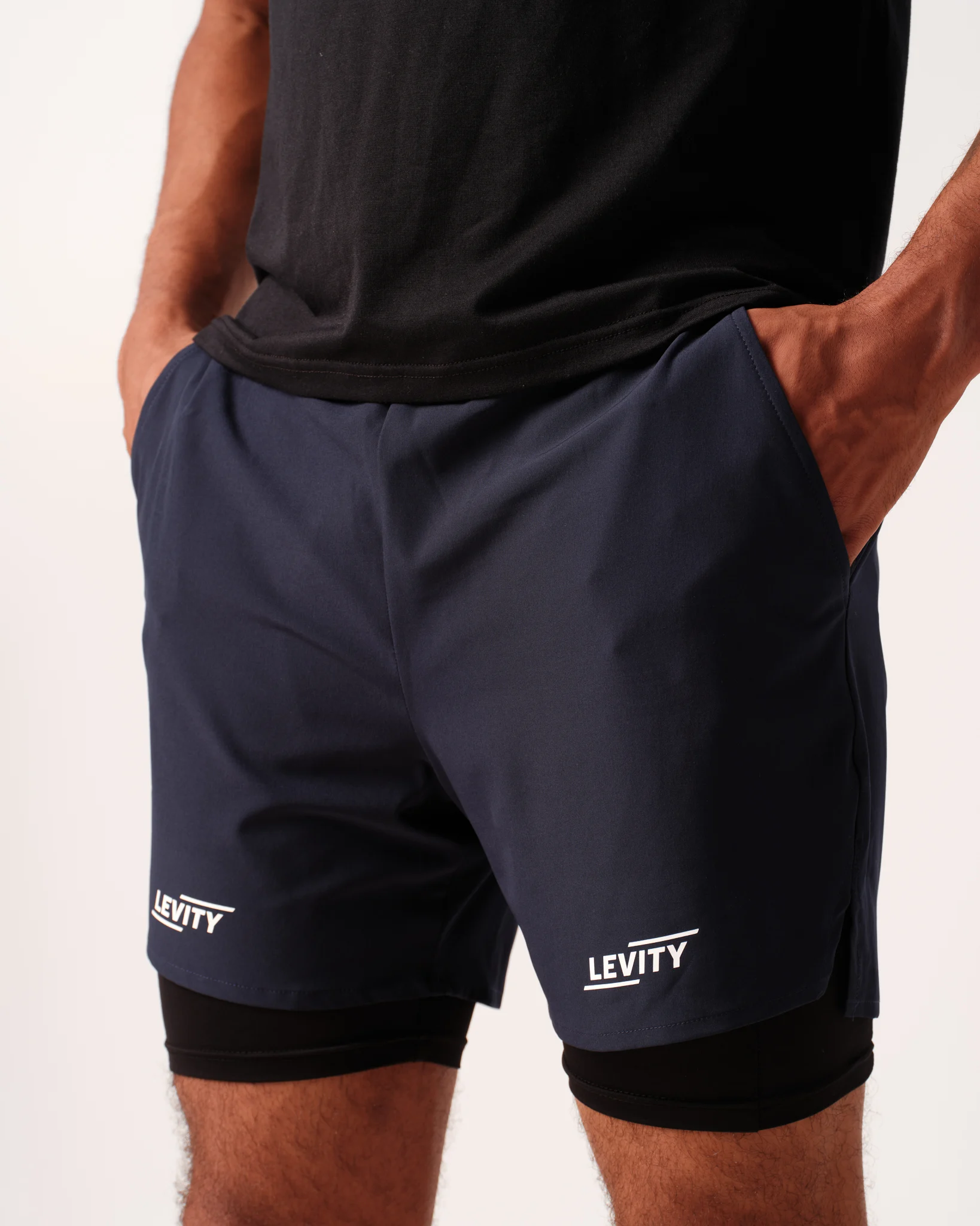 LEVITY Hybrid 2-1 Pocket Shorts M Blue Navy