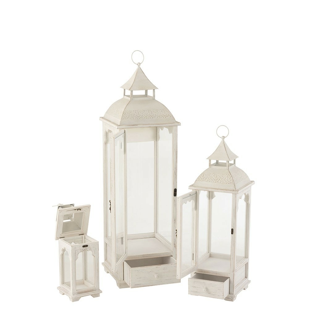 Set de 3 lanterne ibiza bois de sapin blanc