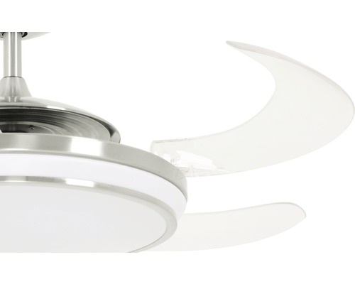 Fanaway Evo 1 LED plafondventilator, Ø 121 cm, chroom/geborsteld, met afstandsbediening, uitklapbare bladen, kleurveranderingsfunctie (zomer en winter) en LED-lichtbron