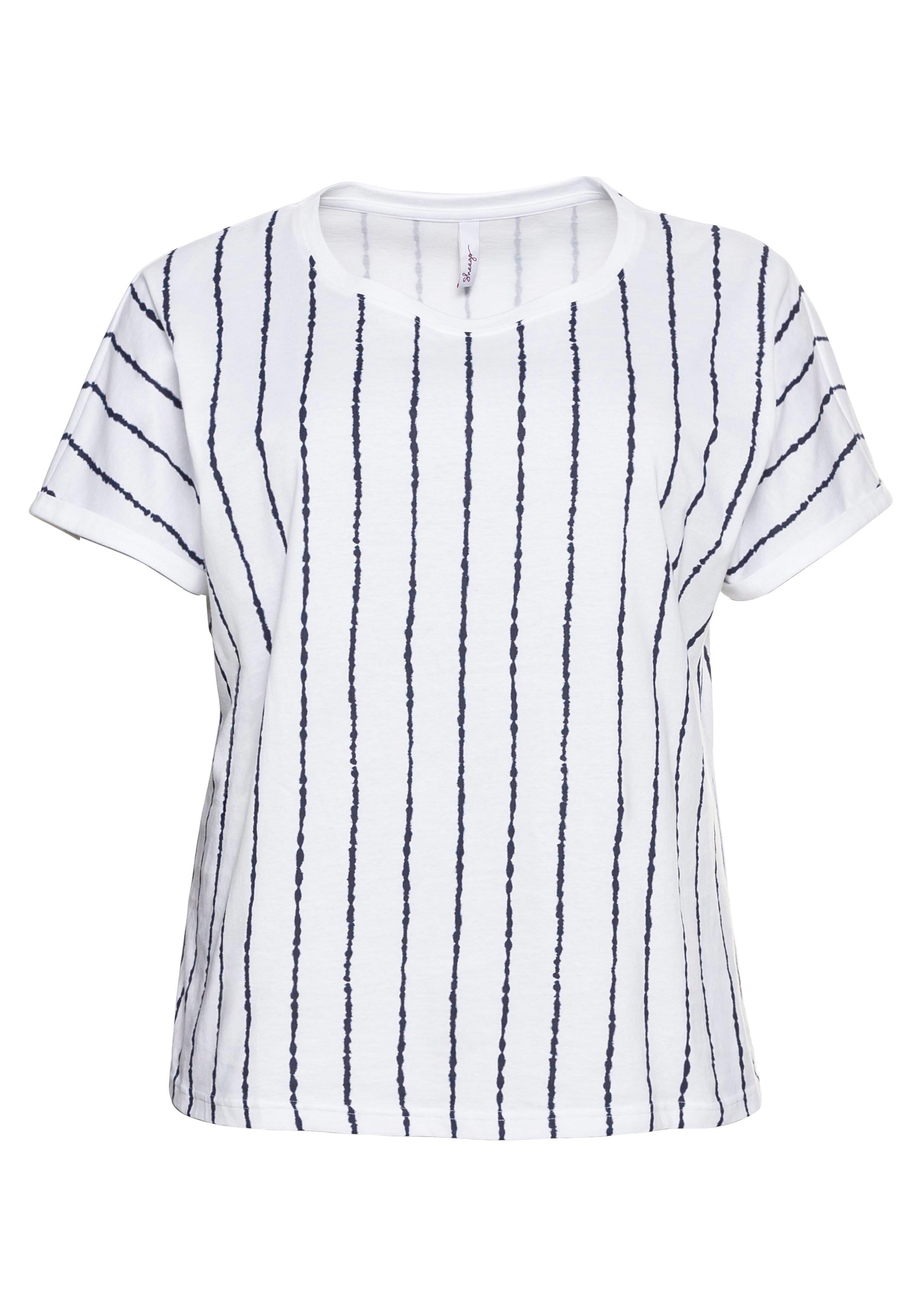 Shirt mit Streifen in Batik-Optik und Ärmelaufschlag