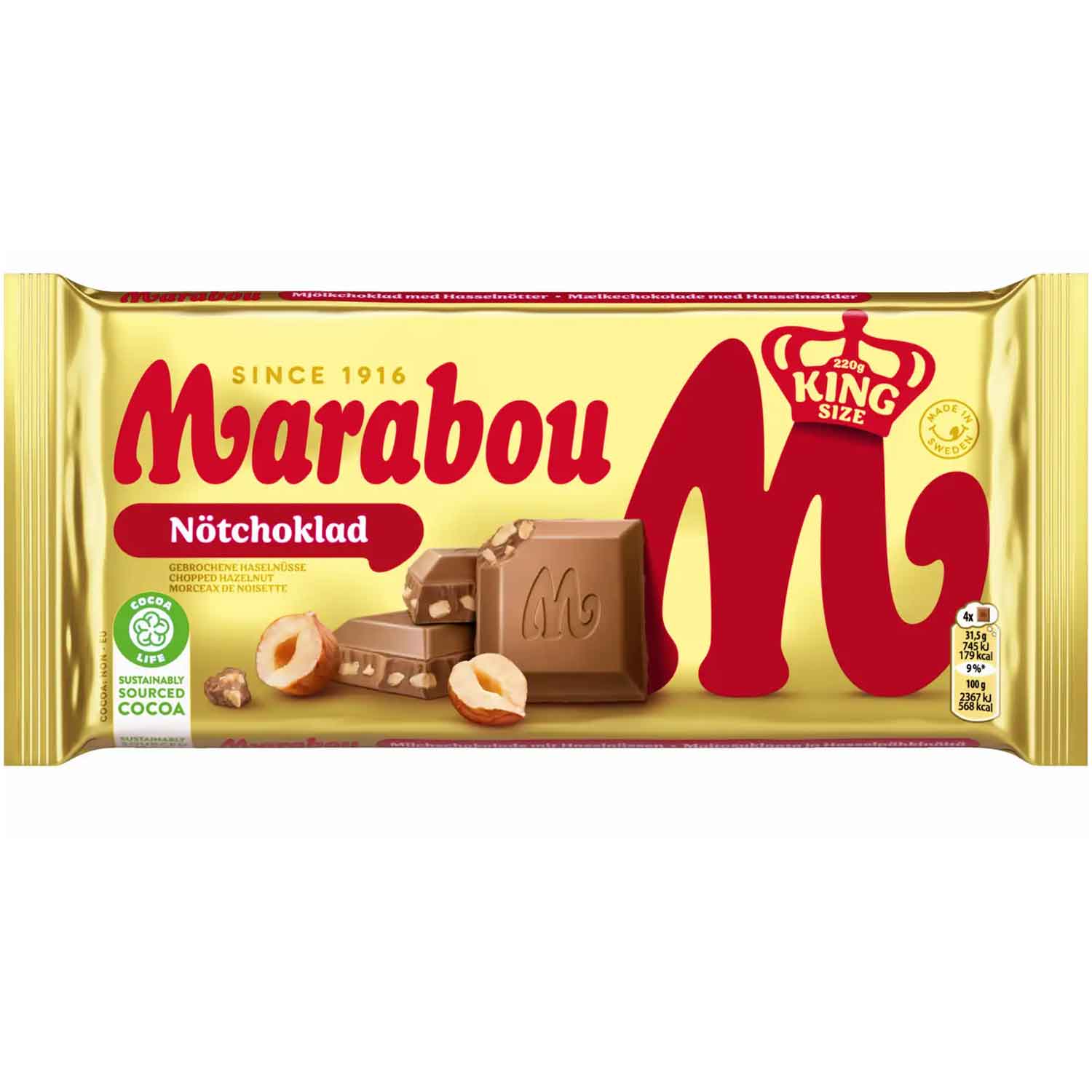 MARABOU Nöt choklad - Vollmilch-Nuß Schokolade 220g King Size MHD:12.7.25