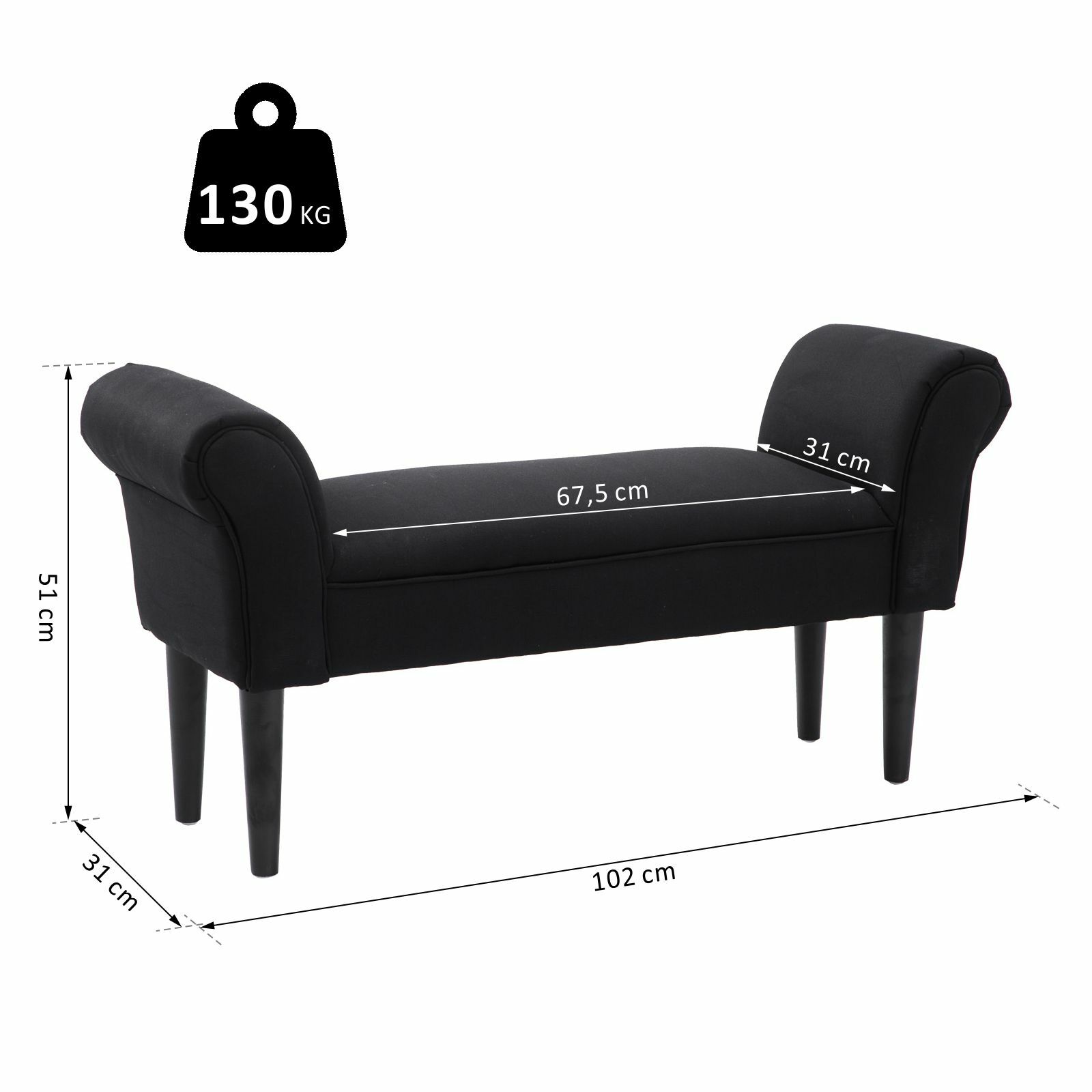 HOMCOM Polsterbank im modernen Design 102 x 31 x 51 cm(BxTxH)