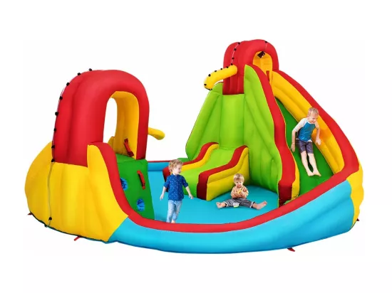 Château Gonflable pour 3 Enfants 3-10 Ans avec 2 Toboggans,Bassin d'Eclaboussement, Terrain de Basket Charge Max160KG Extérieur Souffleur Non-Inclus