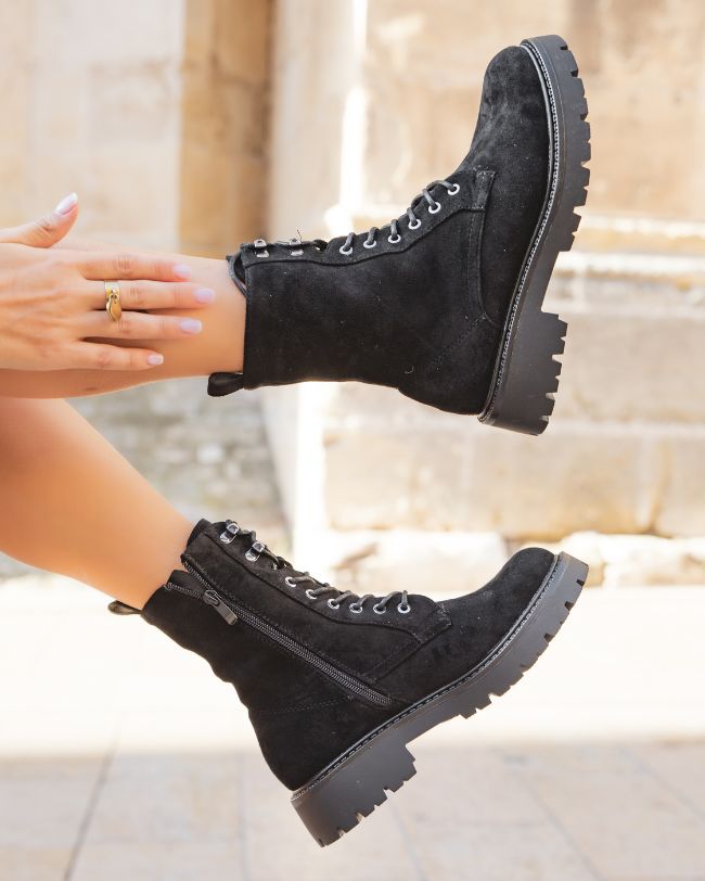 Bottines femme noires rangers à lacets - Ashley