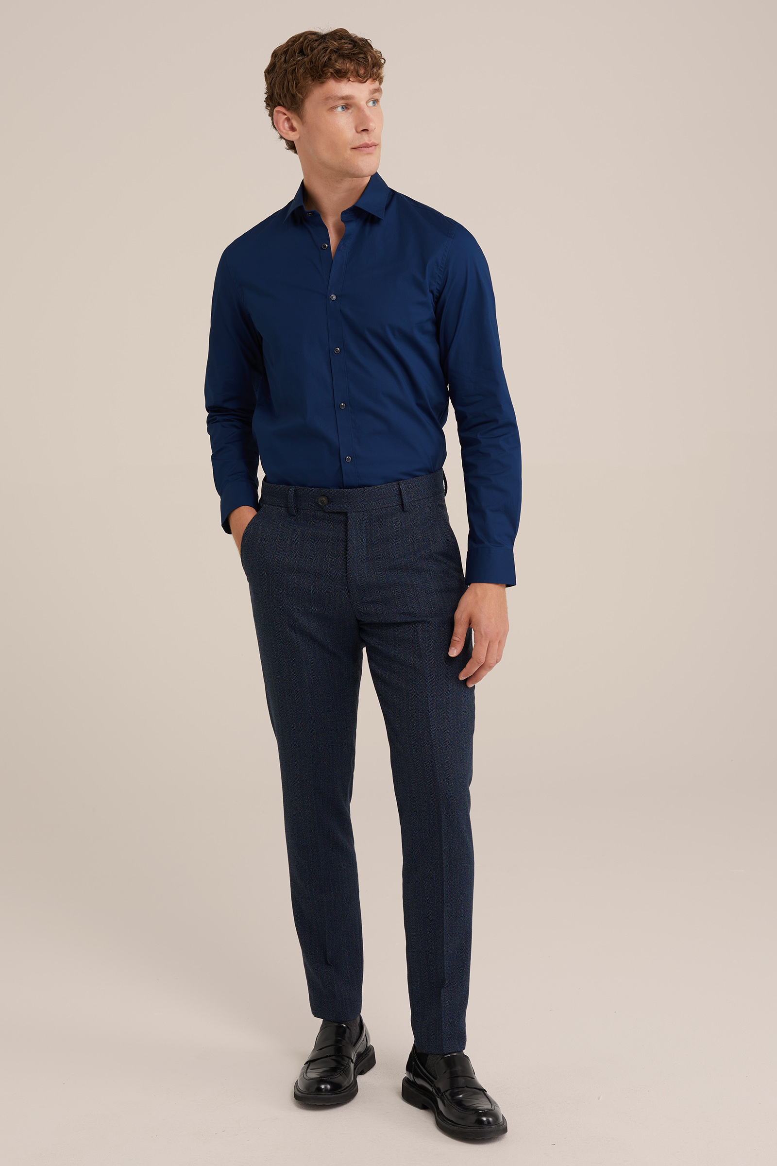anti-odour overhemd met stretch Fundamentals Marineblauw