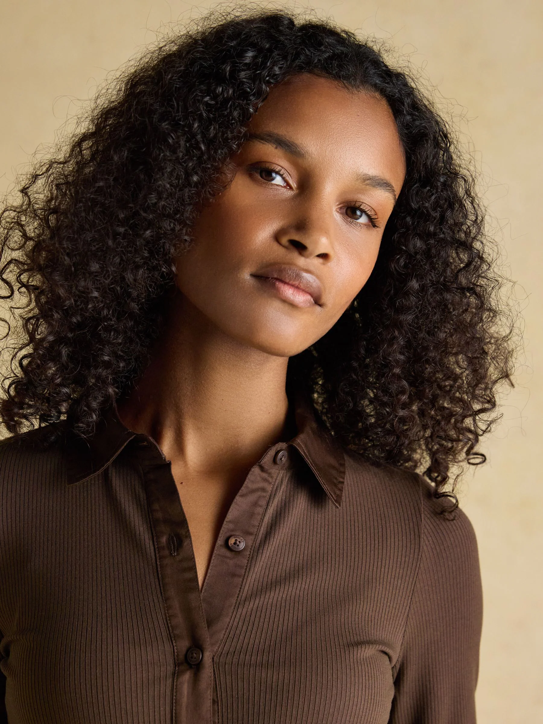 Chocoladebruin - Anita Cotton-Rich Long Sleeve Ribbed Jersey Shirt