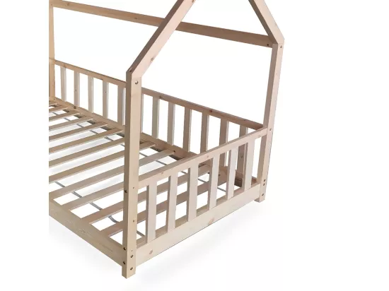 Lit cabane Kiwi 90x190 + 1 sommier + barrière /Naturel