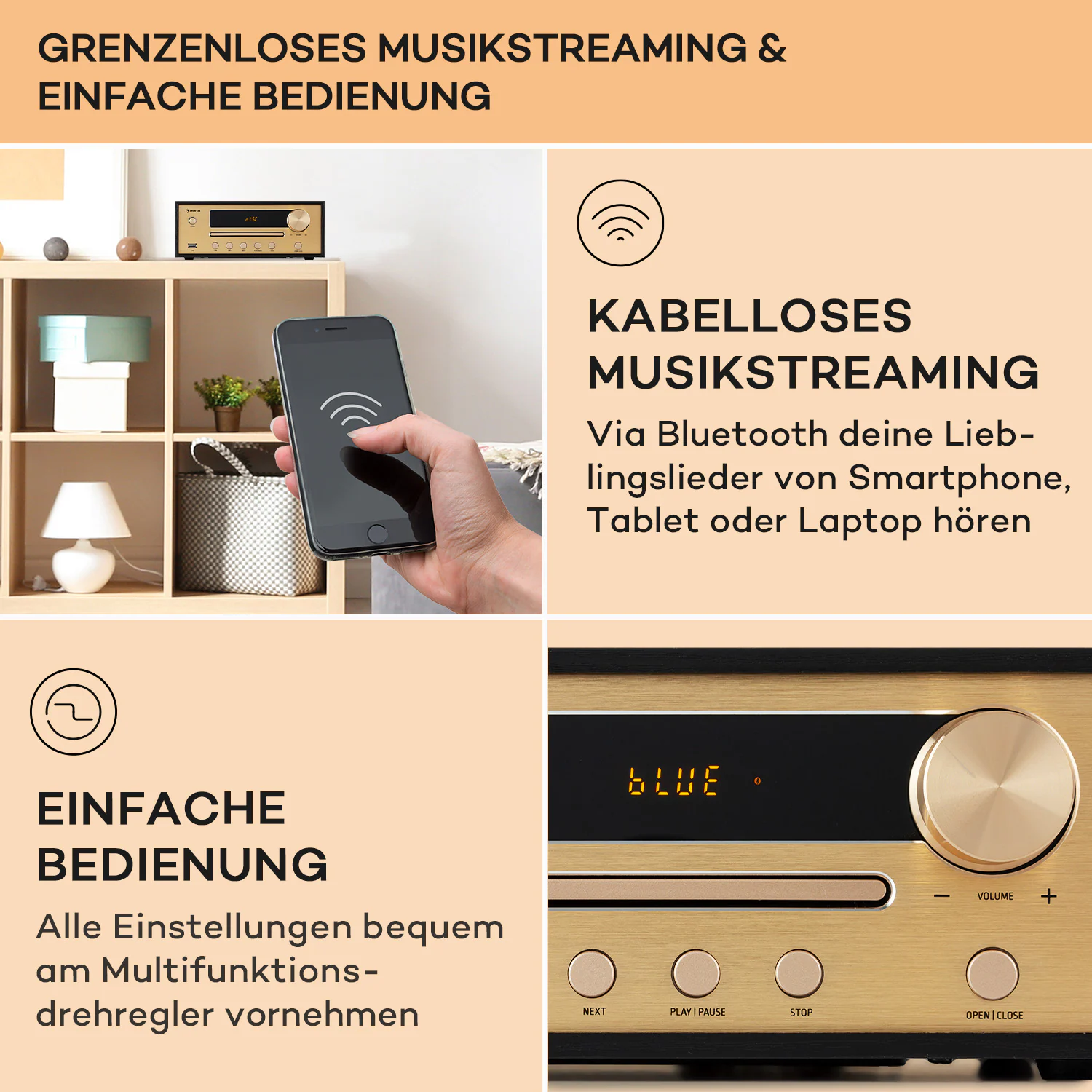 Berklee HiFi Stereo System BT Stereo-Lautsprecher UKW MP3 USB Line-In Schwarz