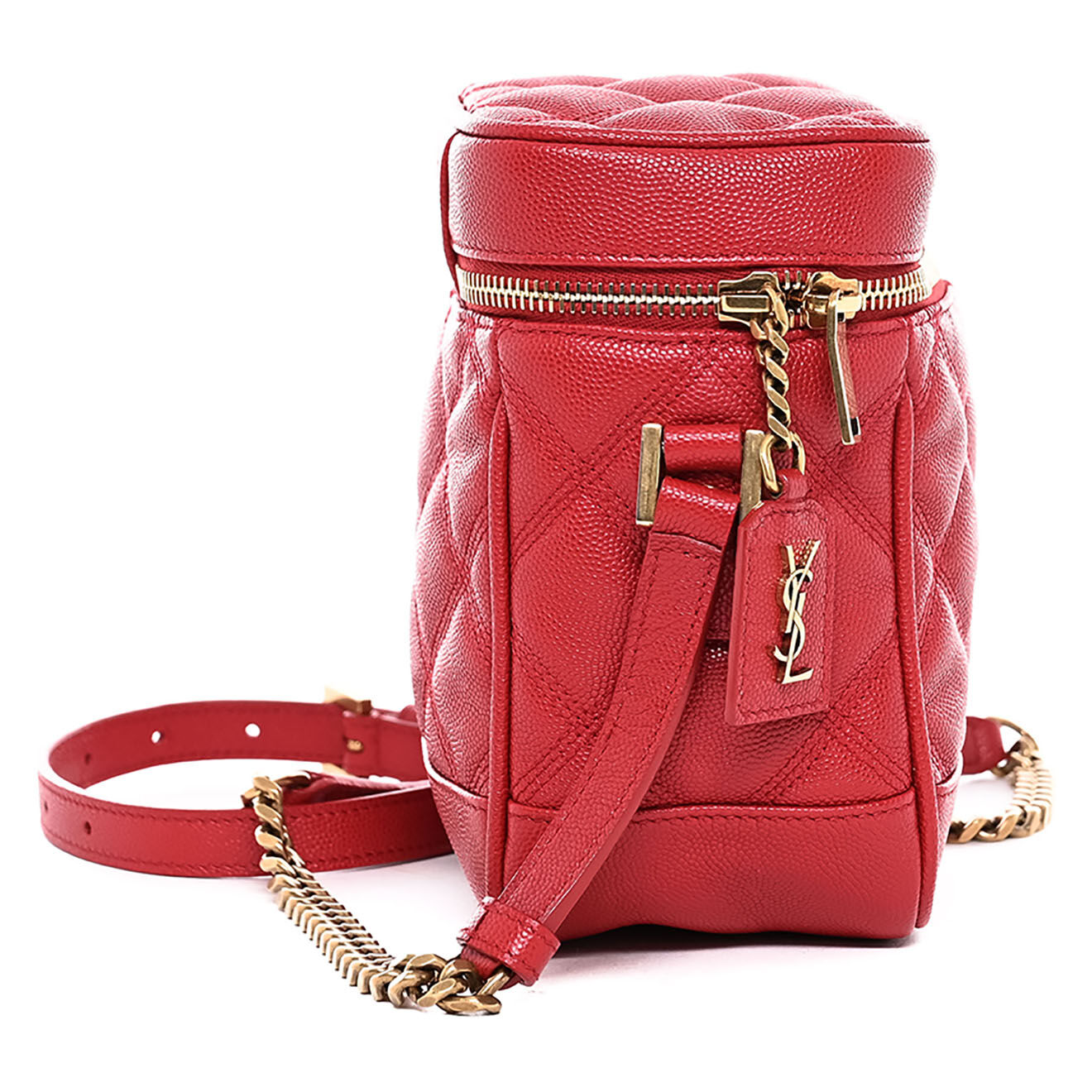 Saint Laurent Sac bandoulière Vanity en Cuir matelassé rouge - Très bon état - L.15 cm