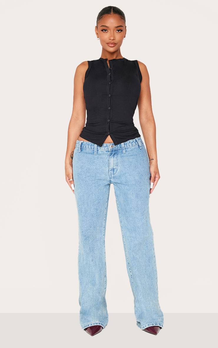 Noir Haut Sans Manches Asymétrique À Boutonnage Devant Shape