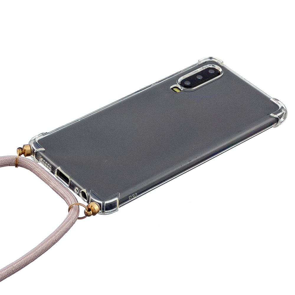 Huawei P30 Necklace Gummi Hülle Air Cushion Fallschutz   Handykette (150cm) - Rosa / Gold