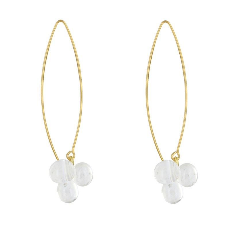 Boucles d'Oreilles Grand Crochet Laiton et Bouquet de Perles de Verre