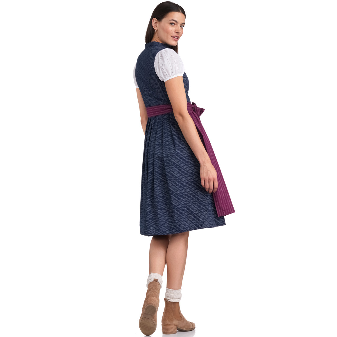 Gina Benotti Damen Dirndl mit Allover-Muster navy / bordeauxrot
