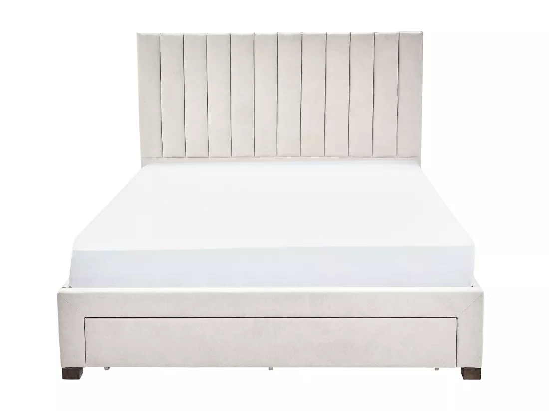 Lit avec 3 tiroirs 160 x 200 cm - Tissu - Beige + Matelas - LIAKO