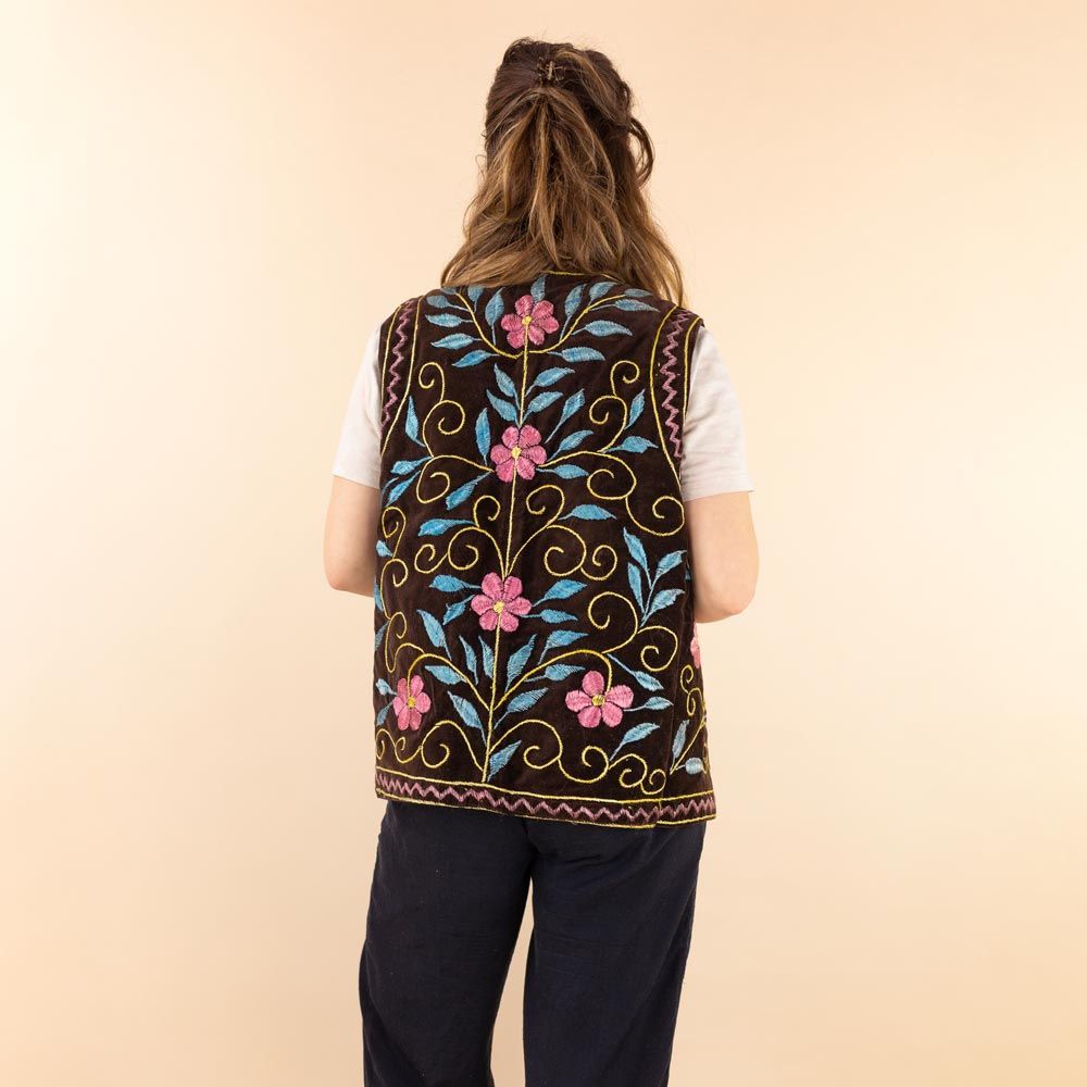 Moonrise Afghan velvet gilet Rahela donkerbruin floral