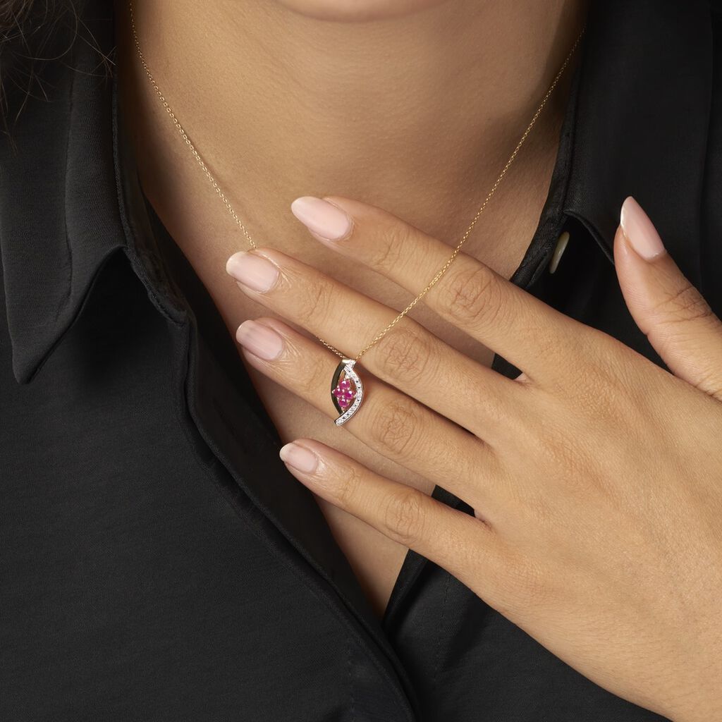 Collier Hoela Or Jaune Diamant Et Rubis