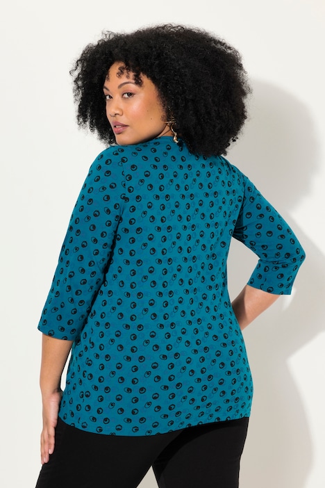 Longshirt, Punkte, A-Linie, Rundhals, 3/4-Arm