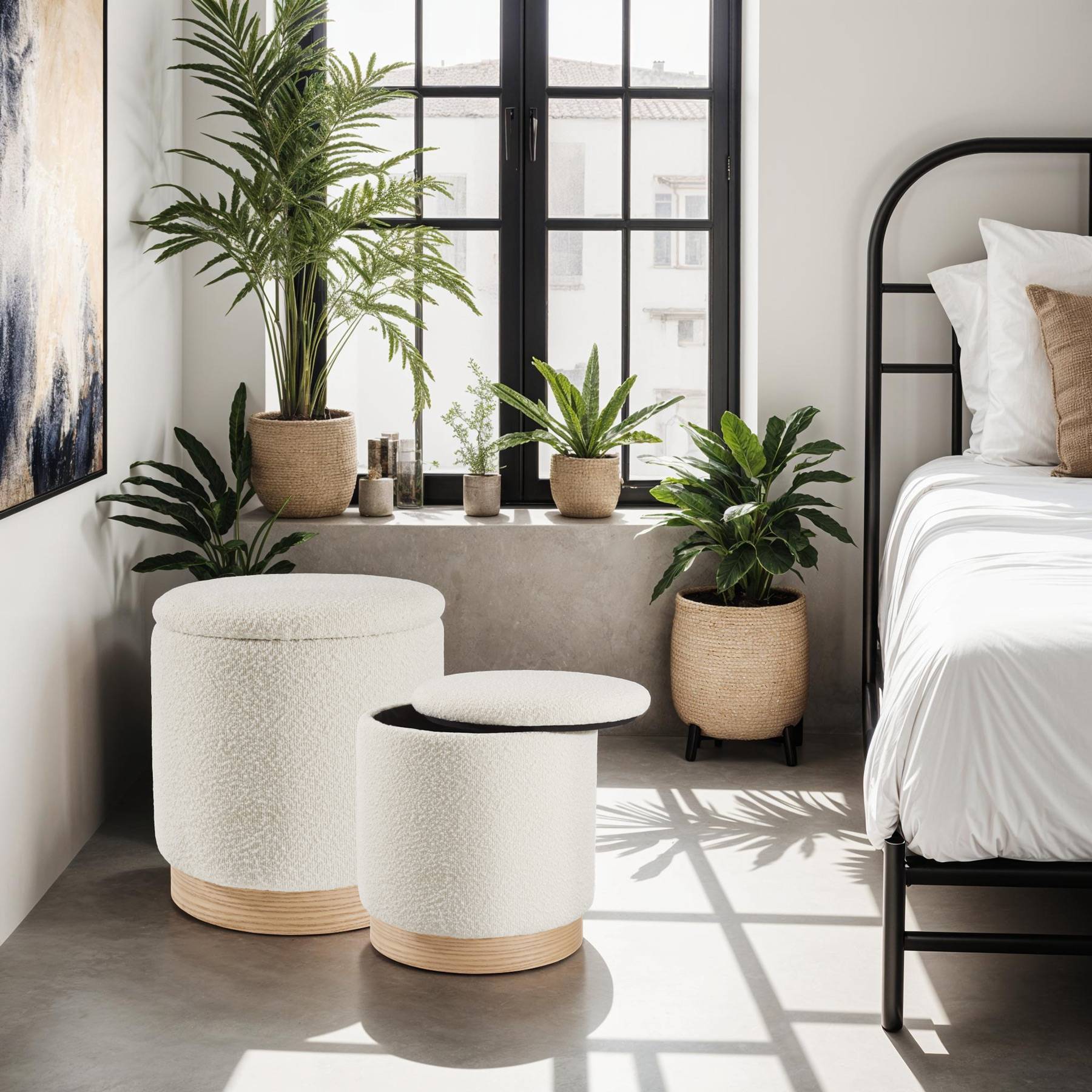 2er Set Sitzhocker mit Stauraum Orchide