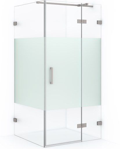 Diamond Douchecabine | 100x80 cm Rvs Helder met matte strook Draaideur Rechthoek