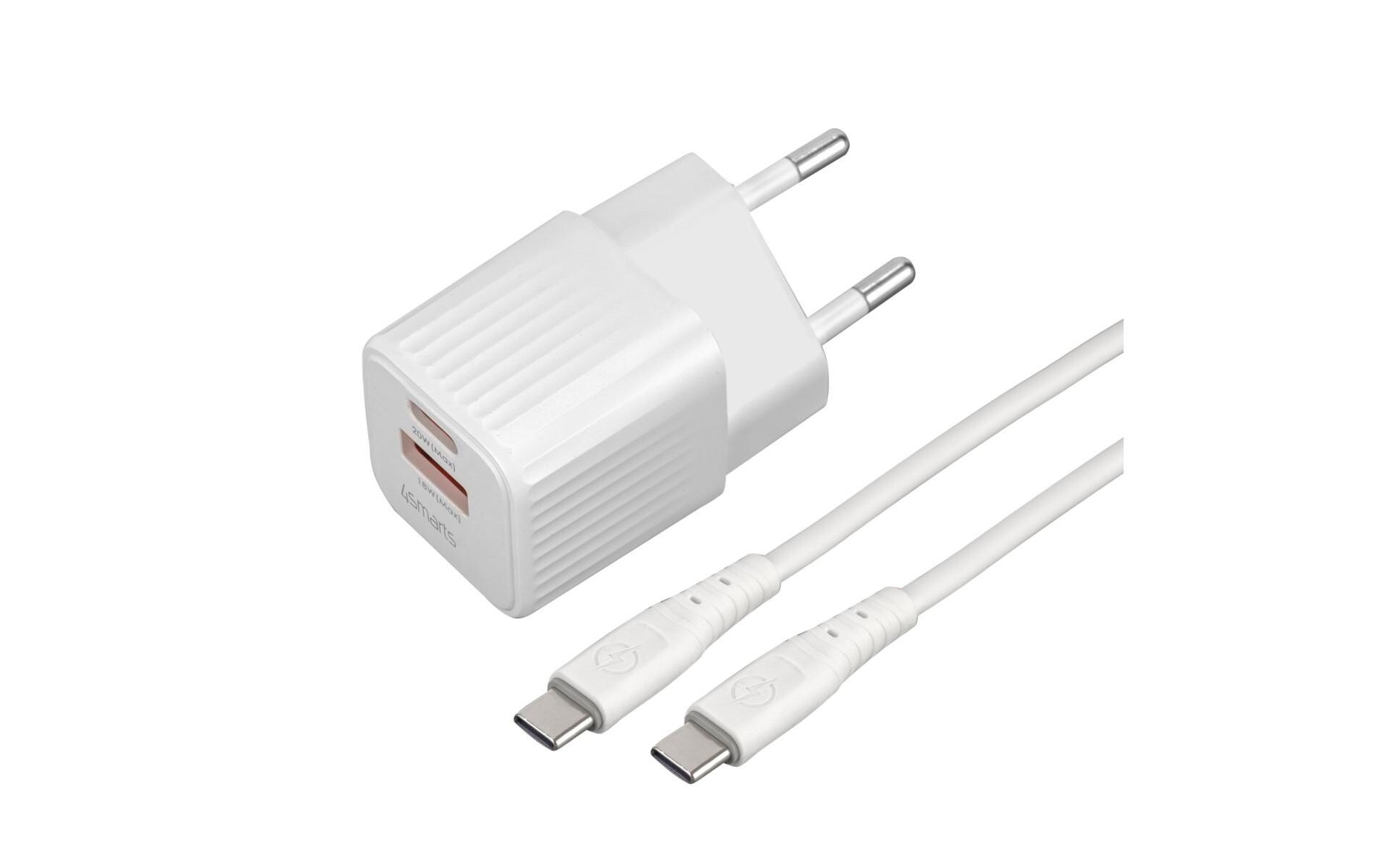 USB-Wandladegerät VoltPlug Duos Mini PD 20 W + KabelSchnellladefähiges Mini-Ladegerät mit USB-A-/USB-C-Port und einem USB-C-Kabel