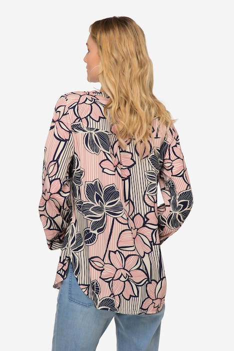 Bluse, Blumen Print, Stehkragen, Langarm