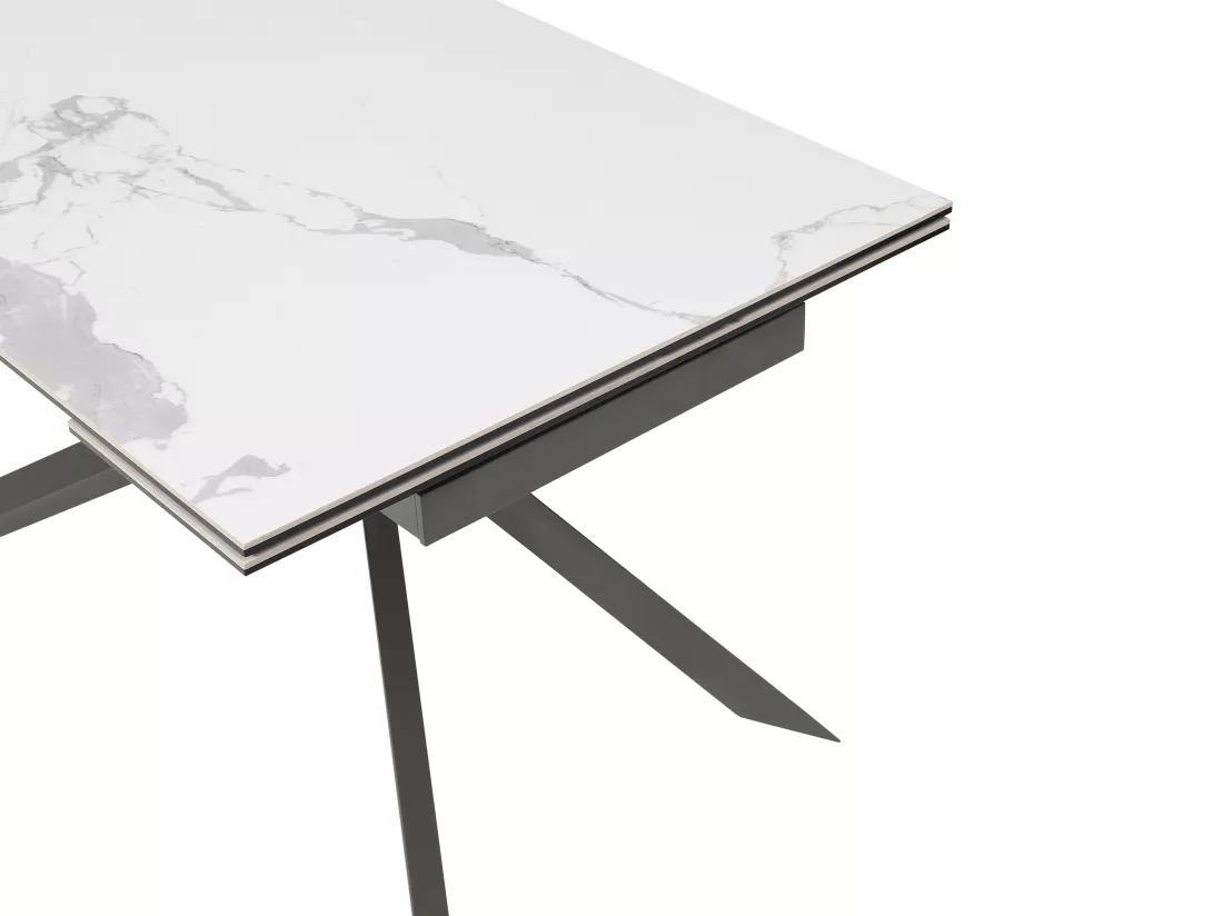 Table à manger extensible 4 à 8 personnes en céramique, verre trempé et métal - Effet marbre blanc et anthracite - COREMA de Maison Céphy