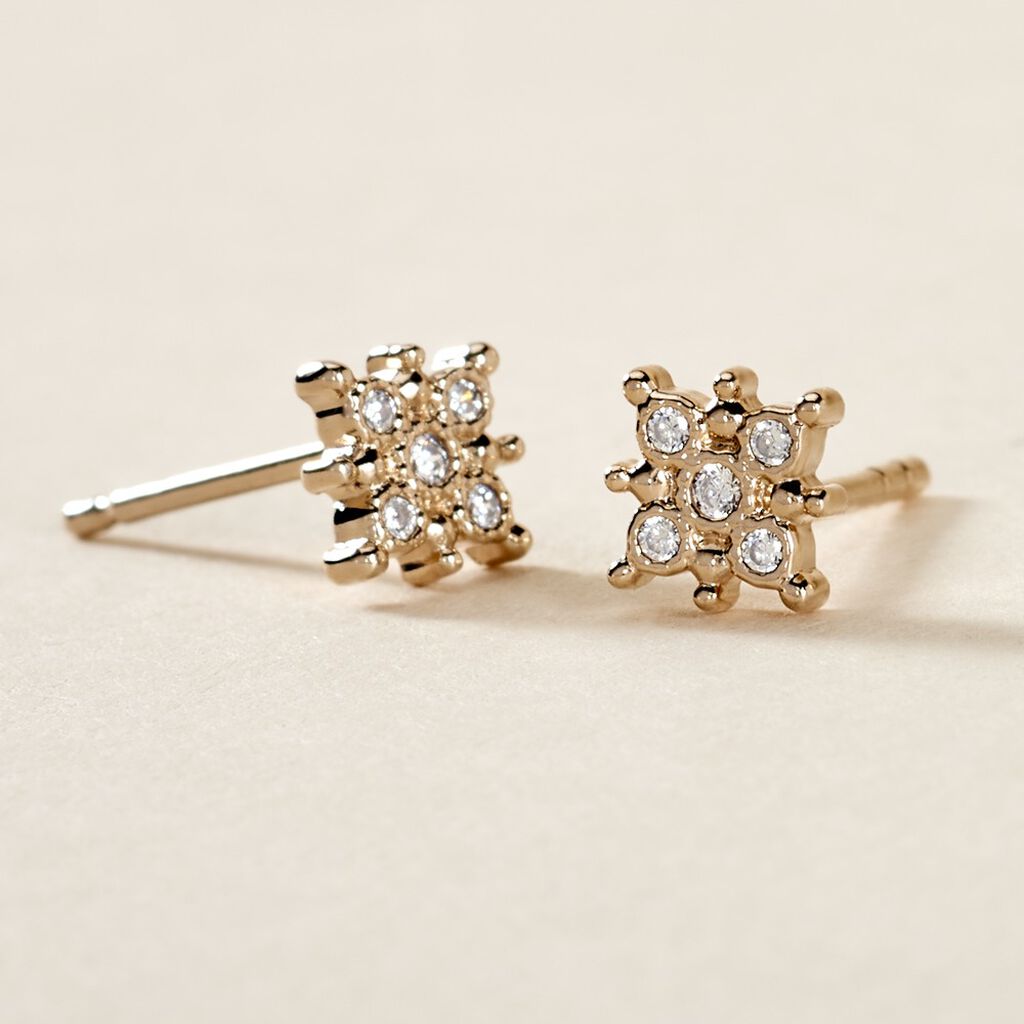 Boucles D'oreilles Puces Esperanta Plaqué Or Jaune Oxyde De Zirconium